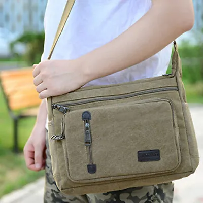 £9.79 • Buy Men Canvas Bag Military Travel Hiking Cross Body Shoulder Bag Messenger Retro UK