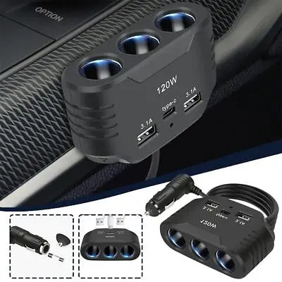 3-Way 12V 24V Multi Socket Car Cigarette Lighter Splitter USB-Charger Adapter • £6.77