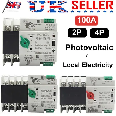 £50.79 • Buy 2P 100A/4P 100A Dual Power Automatic Transfer Switch Generator Changeover Switch