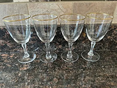 4 Elegant Crystal Stem Gold Rimmed Vintage 6” Tall Wine Glasses Nice Clink Sound • $59.99