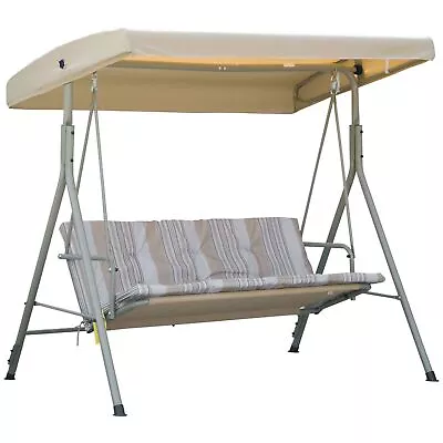 Outsunny 3 Person Porch Swing Chair Outdoor Lounge Bench Canopy Light Brown • £95.99