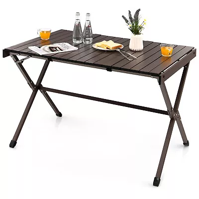 4-6 Person Folding Camping Table W/Roll-up Tabletop & Folded Frame Outdoor Brown • $79.99