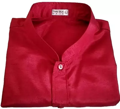 Men's Mandarin Collar Thai Silk Dress Shirt Red Long Or Short Sleeve / Small-3XL • $14.95