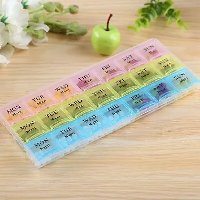 21 Slot Pill Storage Box 7 Days Medicine Weekly Tablet Holder Storage Organizer • £2.98