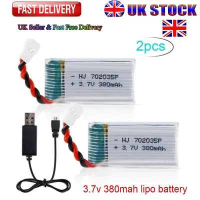 2PCS 3.7V Lipo 380mah Battery XH2.54 Connector With USB Charger For Hubsan H107 • £7.99