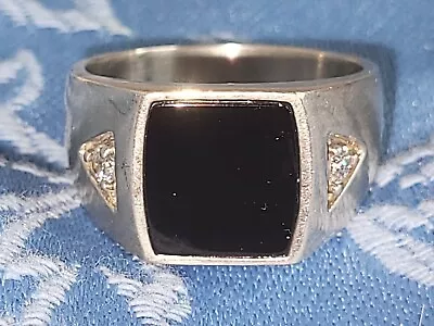 VINTAGE~ AVON Men's Signet Ring-Black Onyx Sterling Silver Men's Sz 12 • $21.50