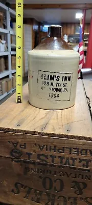Rare Vintage Slims Inn Allentown Pa Stoneware Jug Advertising Whiskey Crock • $150