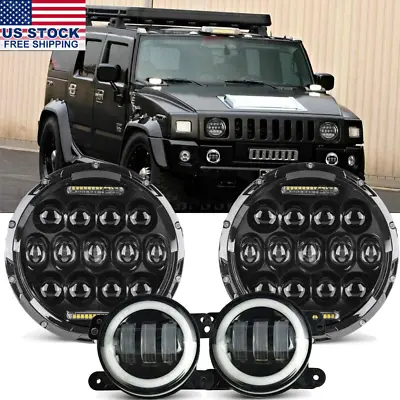 7  INCH For Hummer H2 H3T 06-10 Halo LED Headlight DRL & 4  Fog Lights Combo Kit • $73.49
