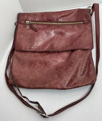 Leather Cross Body Bag Maurizio Taiuti Burgundy 10” By 11” Purse Handbag • $14.99