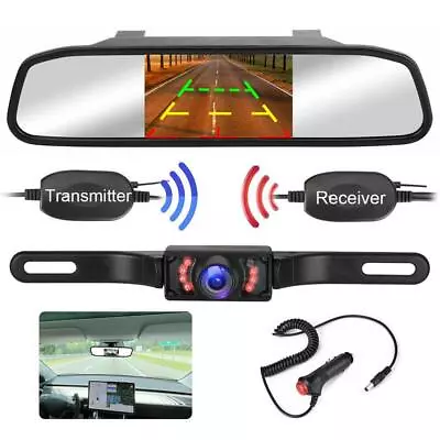 5inch Rearview Mirror Car Display License Plate Night Vision Camera Wireless Kit • $16.99