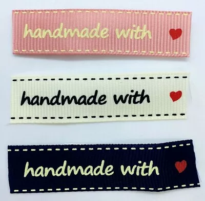 Fabric Labels 'Hand Made With Love' Sew On Craft Clothing Label Tags 65x15mm • £2.40