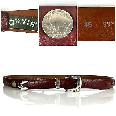 Orvis Men’s Leather Belt Brown Sz 46 Buffalo Nickel Coin Woven Native American • $75