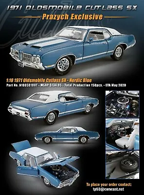 Acme 1:18 1971 Oldsmobile Cutlass Sx Nordic Blue-exclusive: 150 Pieces-free Ship • $159.99