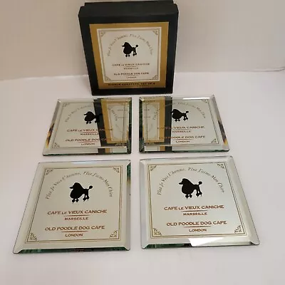 Restoration Hardware Exclusive 4 Mirror Coasters French OLD POODLE DOG CAFE NIB • $29.95