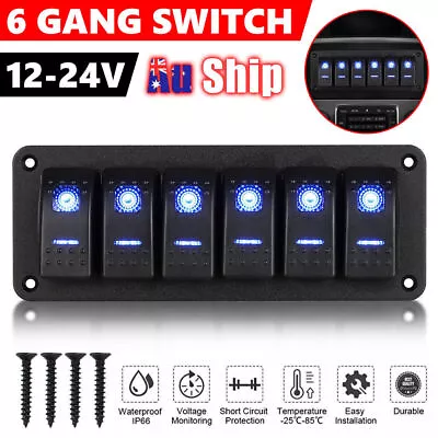 6 GANG 12V Switch Panel Control ON OFF Toggle Blue LED Rocker For Boat Marine RV • $30.99