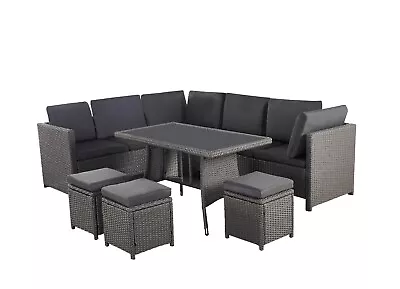 Rattan Corner Garden Furniture Outdoor Sofa Table Patio Set 9 Seater  Grey • £599