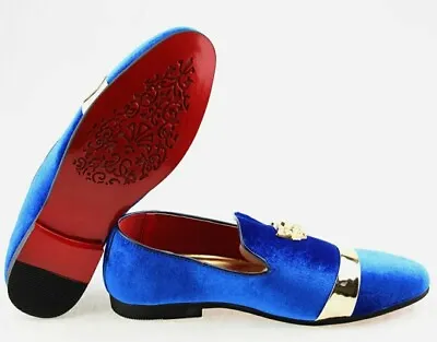 Amali Velvet Tuxedo Shoes Mens Formal Fashion Slip On Loafers W/ Lion Piece10 • £30