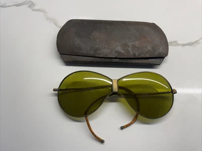 $29.99 • Buy Vintage Safety Glasses Googles With Hard Metal Lined Case