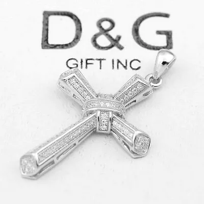 DG Men's 925 Sterling Silver 44mm CROSS Cubic Zirconia Pendant Unisex + Box • $25.99