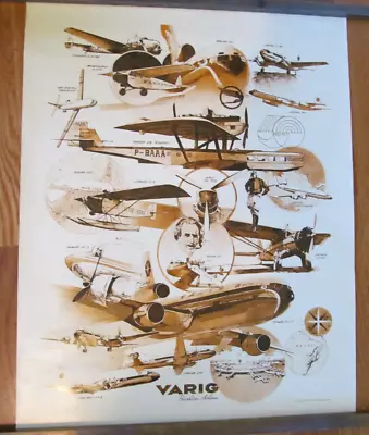 Vintage Varig Brazilian Airlines Travel Poster 50 Years Of Fleet Development • $79.99