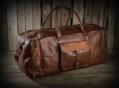 Duffle Weekend Holdall Vintage Overnight Large Bag Travel Gym Luggage Leather • £54