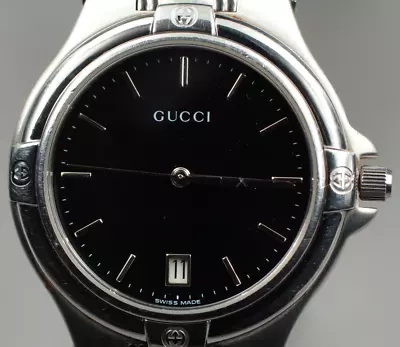 [Exc+4] GUCCI 9040M Date Black Dial S.S Strap Quartz Mens Watch From JAPAN • $139.90