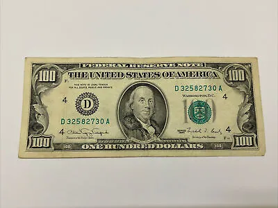 Series 1990 US One Hundred Dollar Bill $100 Cleveland ~ D 32582730 A • $133