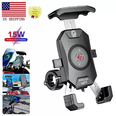Motorcycle Cell Phone Mount Holder Wireless USB Charger 15W Fast Charging Auto • $32.99