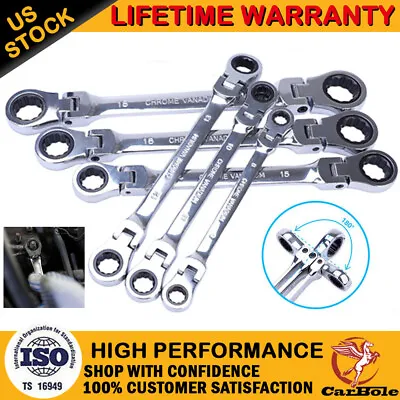 6 Double Box End Ratcheting Wrench Flex-Head Extra Long Heavy Duty Spanner Set • $43.49