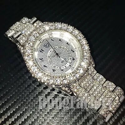 Men's Hip Hop Iced White Gold PT Rapper Bling BIG Lab Diamond Urban Metal Watch • $28.99