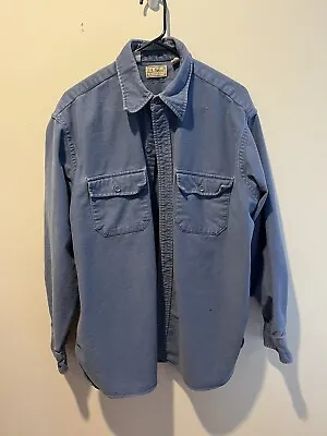 $15 • Buy LL Bean Vintage Chamois Shirt/jacket 17 1/2 Long Sleeves With Pockets Blue