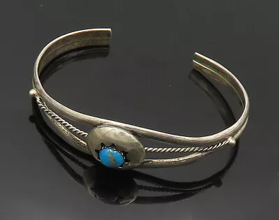 NAVAJO 925 Silver - Vintage Turquoise Shiny Split Twist Cuff Bracelet - BT7707 • $185.80