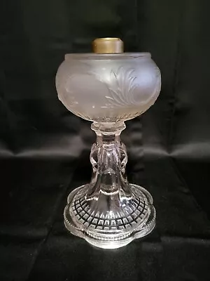 Antique Oil Lamp Frosted Plume With Eyewinker Base 1890's • $12