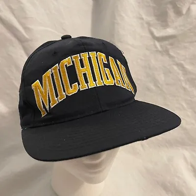 VTG Michigan Embroidered Logo Snapback Trucker Ball Cap Hat Blue Starter • $29.97