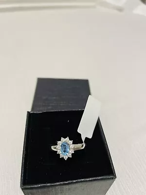 Blue Topaz Ring With Solid 925 Sterling Ladies Uk Size:(Q)) Brand New With Tag • £49.99