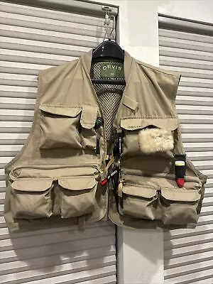 Orvis Khaki Clearwater Fly Fishing Vest Men's Size Large Mesh Sportsman W/Gear • $55