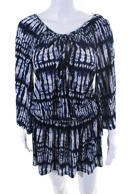 Veronica M Womens Tie Die Flared Sleeve Drop Waist Mini Dress Blue White Size S • $2.99