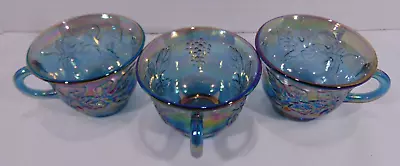 3 Vintage Indiana Blue Carnival Glass Harvest Grape Punch Bowl Cups • $6