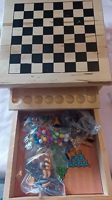 Wooden Game Compendium Chess Etc Complete • £7