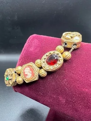 Vintage Goldette NY Victorian Revival Slide Charm Bracelet Gold Tone  - Signed • $210