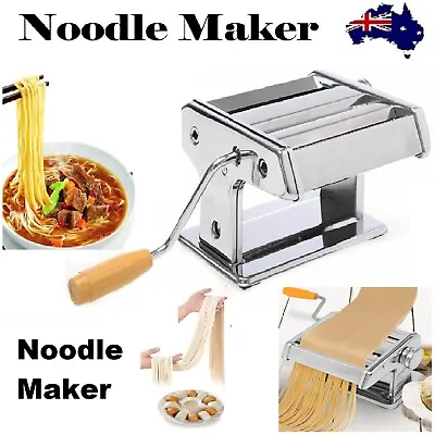 Noodle Maker Machine Spaghetti Pasta Making Hand Crank Cutter Roller Adjustable • $56.99