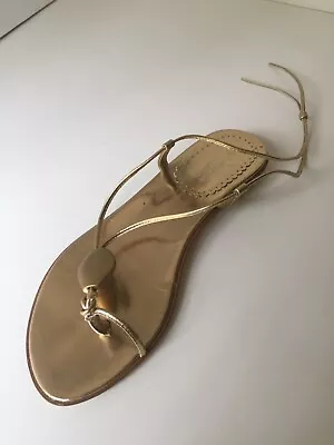 Via Spiga  Flat Thong Sandal Ankle Strap Gold Leather Size 6.5 M • $16.99