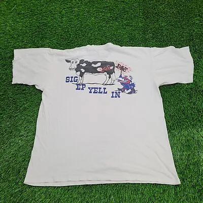 Vintage Fraternity Sig-Ep-Yell-In Shirt XL-Short 24x26 White Kansas Greek 90s • $111.38