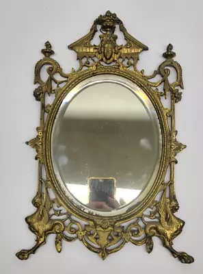 Vintage French Beveled Glass Vanity Mirror Brass Art Nouveau With Griffins • $149