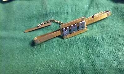 Vintage SWANK Tie Bar/ Clip W/ Letters  WMB  W/ T-Bar Chain Gold-Tone • $8