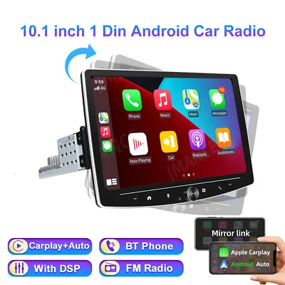 4-64GB Android 13 10.1  1 Din Rotatable Wireless Carplay Car Radio WIFI GPS CAM • $167.19