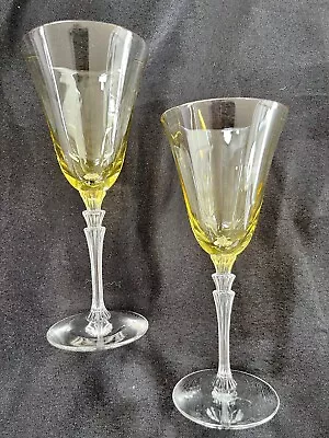 2 Vintage 1930s Fostoria Glass 5099 Topaz Yellow Optic Panel 5 1/2 Wine Glasses • $29.99