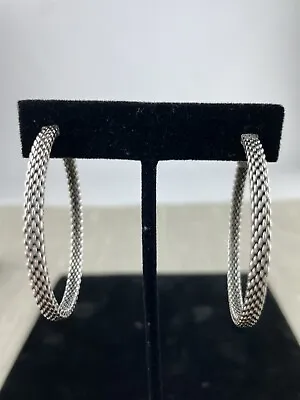 $440 • Buy TIFFANY Sterling Silver Thin Long Knot Hoop Earrings 