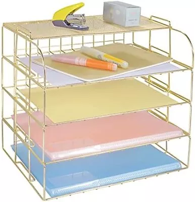 Stackable Letter Tray Gold Desk Organizer Metal File Organizer Tray Paper Hol • $24.99