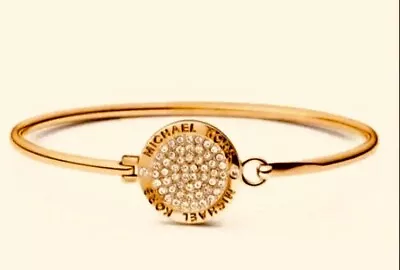 Michael Kors Minimalist Rose Gold Pave Crystal Logo Cuff Bangle BRACELET • $33.99